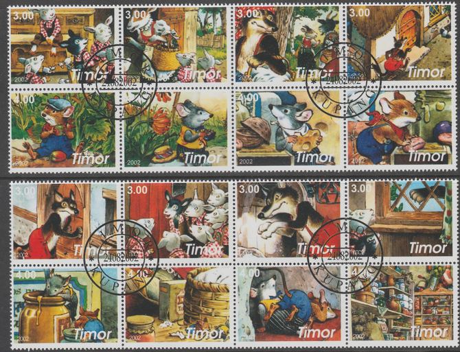 Timor (East) 2002 Fairy Tales #1 perf set of 16 fine cto used , stamps on children, stamps on fairy tales, stamps on 