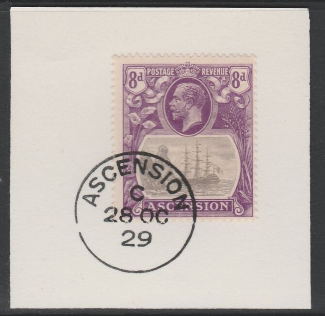 Ascension 1924-33 KG5 Badge 8d grey-black & violet (SG17) on piece with full strike of Madame Joseph forged postmark type 20, stamps on , stamps on  kg5 , stamps on 