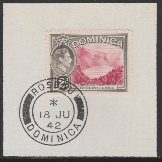 Dominica 1938-47 KG6 2d Boiling Lake on piece with near full strike of Madame Joseph forged postmark type 143, stamps on , stamps on  kg6 , stamps on 