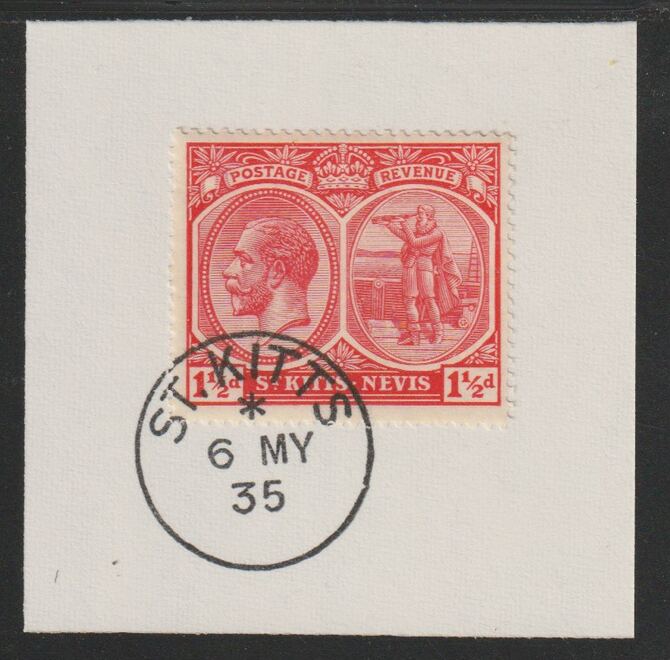 St Kitts-Nevis 1920-22 KG5 Columbus 1.5d red SG40 on piece with full strike of Madame Joseph forged postmark type 348, stamps on , stamps on  kg5 , stamps on 