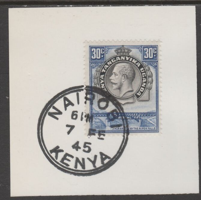 Kenya, Uganda & Tanganyika 1935 KG5 30c black & blue on piece cancelled with full strike of Madame Joseph forged postmark type 226, stamps on , stamps on  kg5 , stamps on forgeries