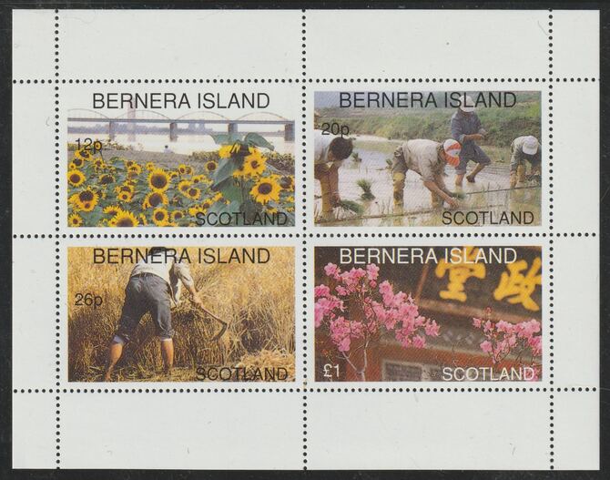 Bernera 1996 Chinese Agriculture perf sheetlet containing 4 values unmounted mint, stamps on farming, stamps on rice, stamps on sunflowers, stamps on flowers, stamps on plants