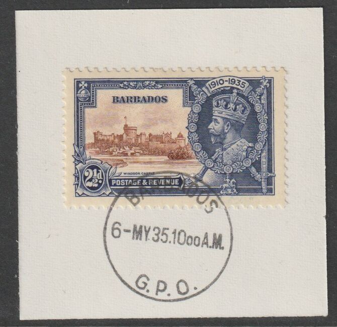 Barbados 1935 Silver Jubilee 2.5d on piece with full strike of Madame Joseph forged postmark type 46, stamps on , stamps on  kg5 , stamps on forgery, stamps on madame joseph, stamps on silver jubilee