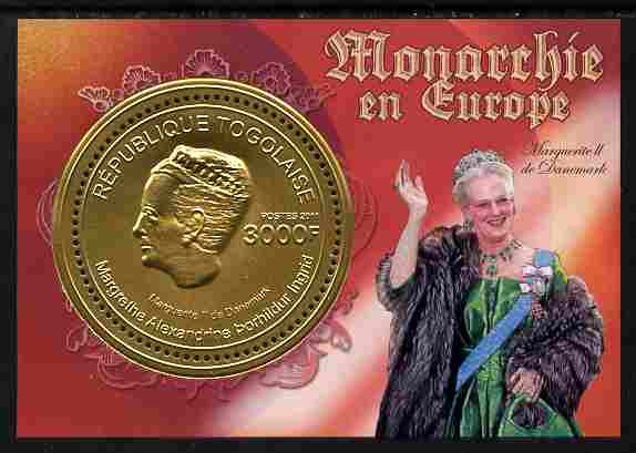 Togo 2011 European Monarchs - Margrethe II of Denmark perf s/sheet (gold foil) unmounted mint, stamps on royalty, stamps on 