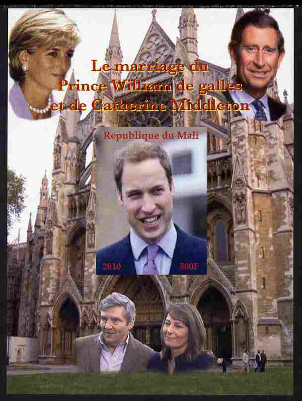 Mali 2010 Royal Engagement - Prince William & Kate #6 imperf m/sheet unmounted mint. Note this item is privately produced and is offered purely on its thematic appeal, stamps on , stamps on  stamps on royalty, stamps on  stamps on william, stamps on  stamps on kate, stamps on  stamps on london, stamps on  stamps on abbeys