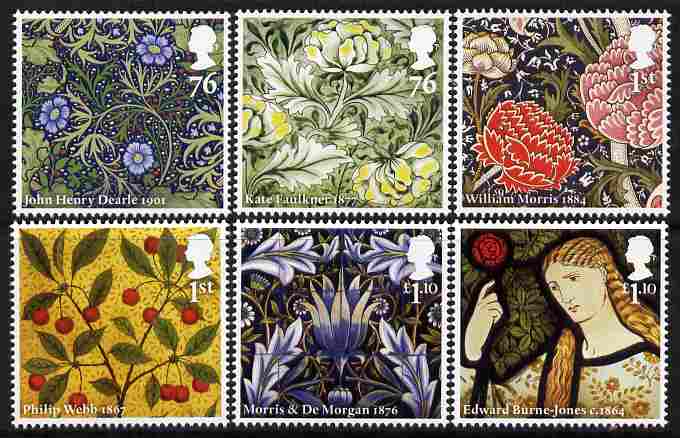 Great Britain 2011 William Morris & Co - Fabric Designer perf set of 6 values unmounted mint , stamps on textiles, stamps on printing