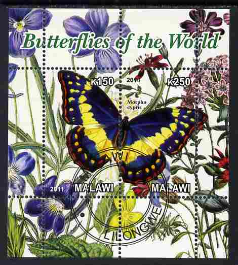 Malawi 2011 Butterflies of the World #6 perf sheetlet containing 2 values cto used, stamps on butterflies