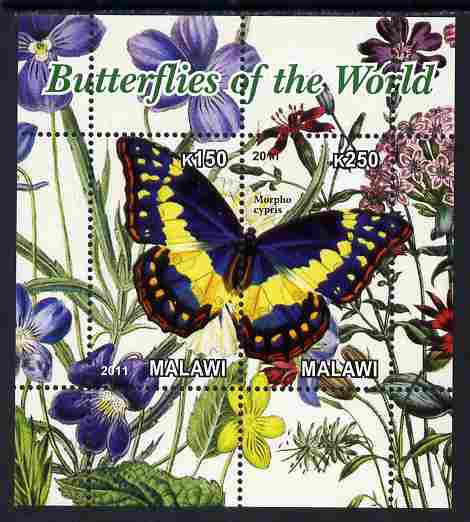 Malawi 2011 Butterflies of the World #6 perf sheetlet containing 2 values unmounted mint, stamps on butterflies