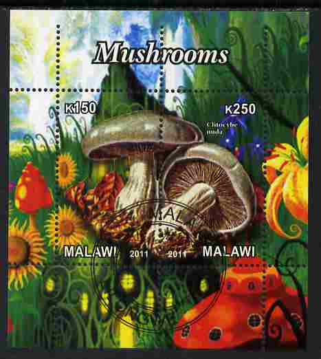 Malawi 2011 Mushrooms #2 perf sheetlet containing 2 values cto used, stamps on fungi