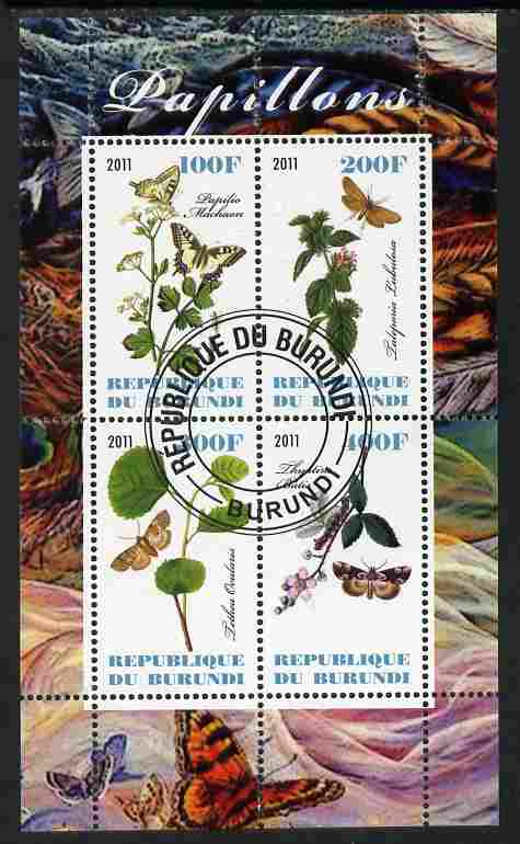 Burundi 2011 Butterflies #4 perf sheetlet containing 4 values fine cto used, stamps on butterflies