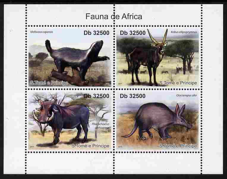 St Thomas & Prince Islands 2011 Animals of Africa perf sheetlet containing 4 values unmounted mint, stamps on animals, stamps on 
