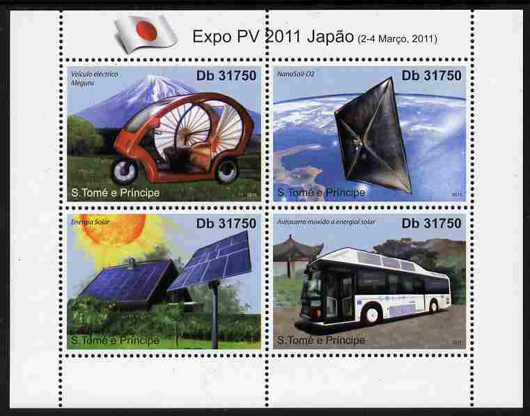 St Thomas & Prince Islands 2011 EXPO - Solar Power perf sheetlet containing 4 values unmounted mint, stamps on environment, stamps on energy, stamps on cars, stamps on buses, stamps on transport