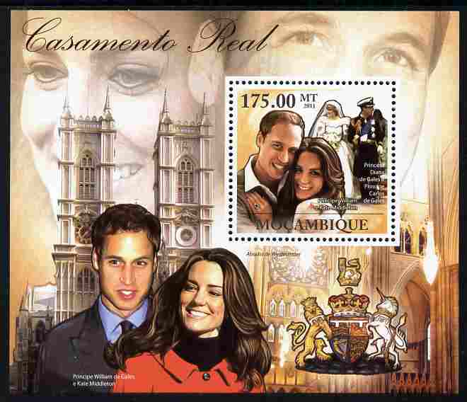 Mozambique 2011 Royal Wedding - William & Kate perf s/sheet unmounted mint, stamps on personalities, stamps on royalty, stamps on royal wedding, stamps on william, stamps on kate