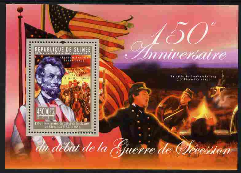 Guinea - Conakry 2011 150th Anniversary of American Civil War perf s/sheet unmounted mint, stamps on americana, stamps on militaria, stamps on battles, stamps on lincoln