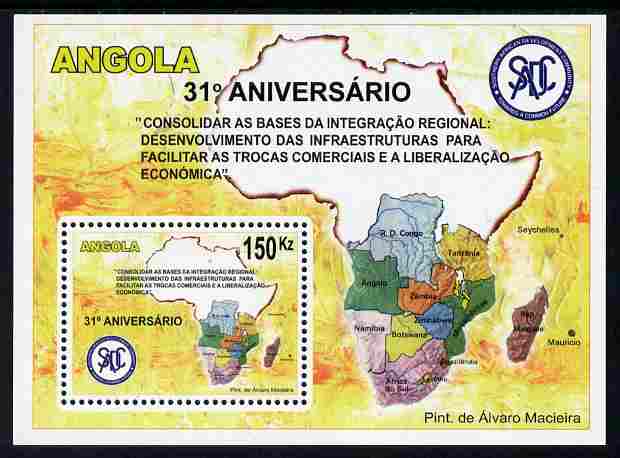 Angola 2011 31st Anniversary of SADC perf m/sheet unmounted mint , stamps on maps