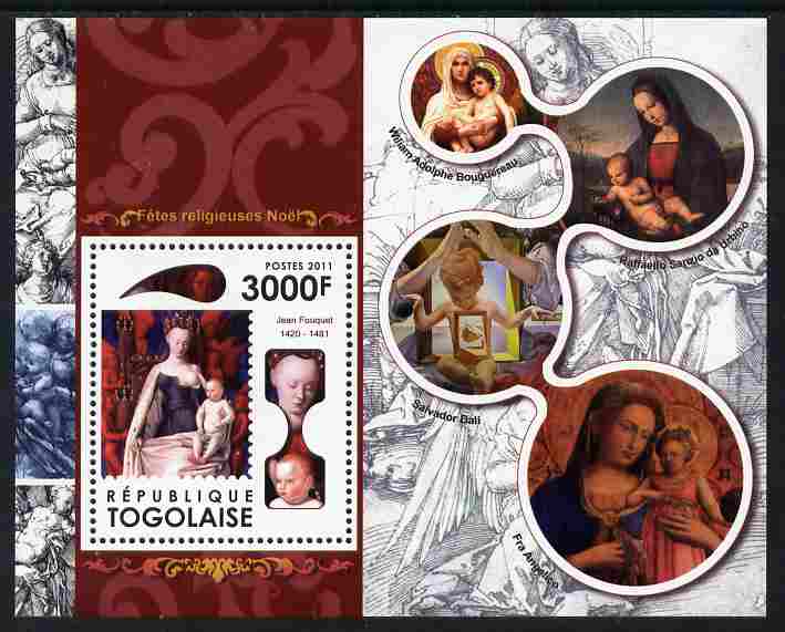 Togo 2011 Christmas perf m/sheet unmounted mint, stamps on christmas, stamps on arts, stamps on dali, stamps on raffael, stamps on 