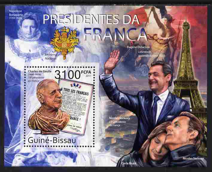 Guinea - Bissau 2011 French Presidents perf m/sheet unmounted mint, stamps on , stamps on  stamps on personalities, stamps on  stamps on constitutions, stamps on  stamps on eiffel tower, stamps on  stamps on napoleon