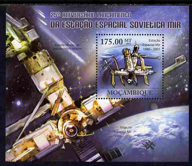 Mozambique 2011 25th Anniversary of MIR Space Station perf s/sheet unmounted mint Michel BL 460, stamps on , stamps on  stamps on space, stamps on  stamps on rockets, stamps on  stamps on 