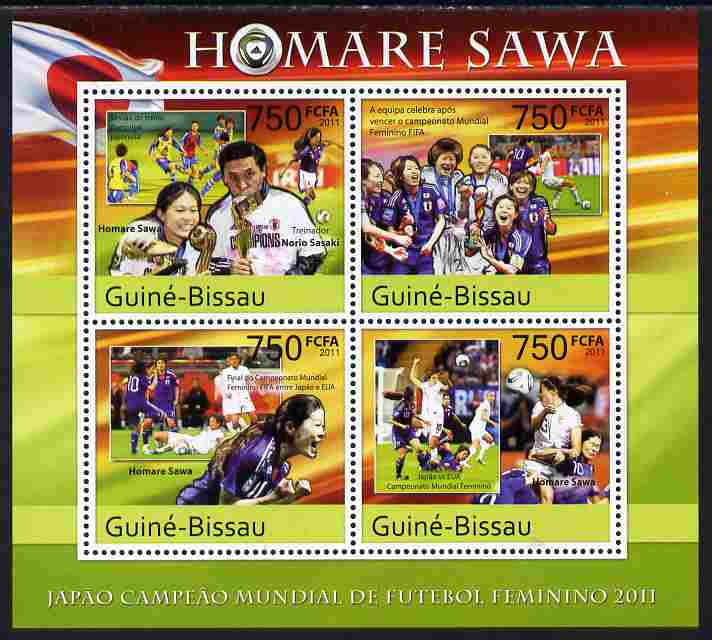 Guinea - Bissau 2011 Homare Sawa - football perf sheetlet containing 4 values unmounted mint , stamps on , stamps on  stamps on football, stamps on  stamps on women