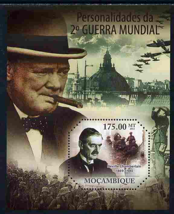 Mozambique 2011 Personalities of WW2 perf s/sheet containing octagonal shaped value unmounted mint , stamps on shaped, stamps on personalities, stamps on churchill, stamps on constitutions, stamps on  ww2 , stamps on masonry, stamps on masonics, stamps on aviation, stamps on london