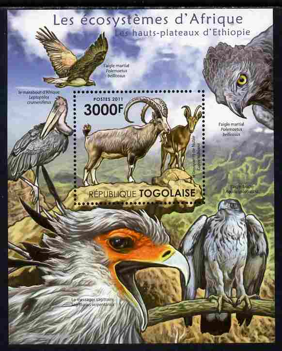 Togo 2011 Ecosystem of Africa - The Highlands of Ethiopia perf s/sheet unmounted mint , stamps on environment, stamps on animals, stamps on birds of prey, stamps on eagles, stamps on ovine, stamps on birds