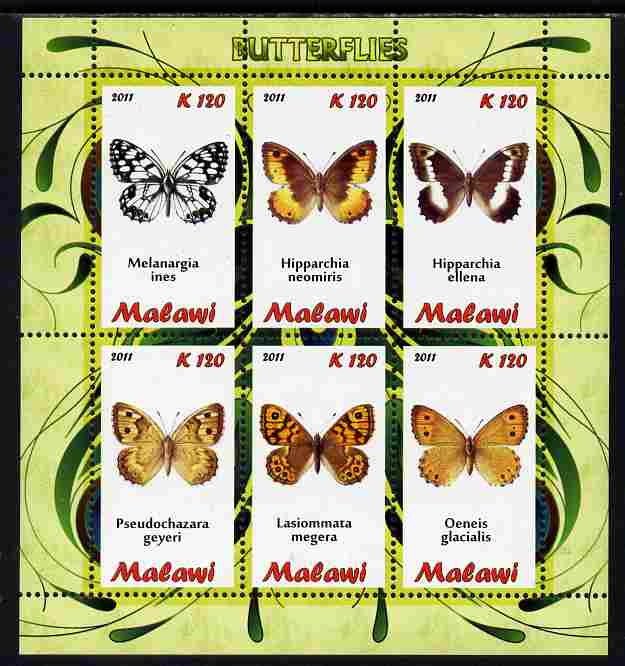 Malawi 2011 Butterflies #2 perf sheetlet containing 6 values unmounted mint, stamps on , stamps on  stamps on butterflies