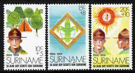 Surinam 1974 50 Years of Scouting set of 3 unmounted mint, SG 776-8, stamps on scouts