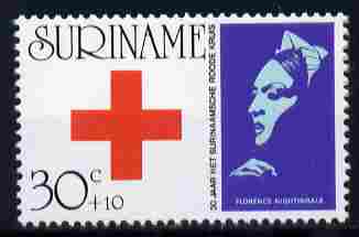 Surinam 1973 30th Anniversary of Red Cross 30c + 10c unmounted mint, SG 753, stamps on red cross