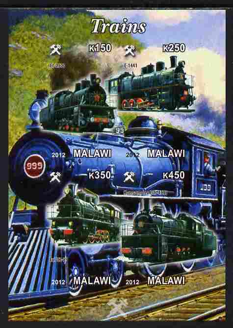 Malawi 2012 Steam Locomotives #09 imperf sheetlet containing 4 values unmounted mint, stamps on , stamps on  stamps on railways