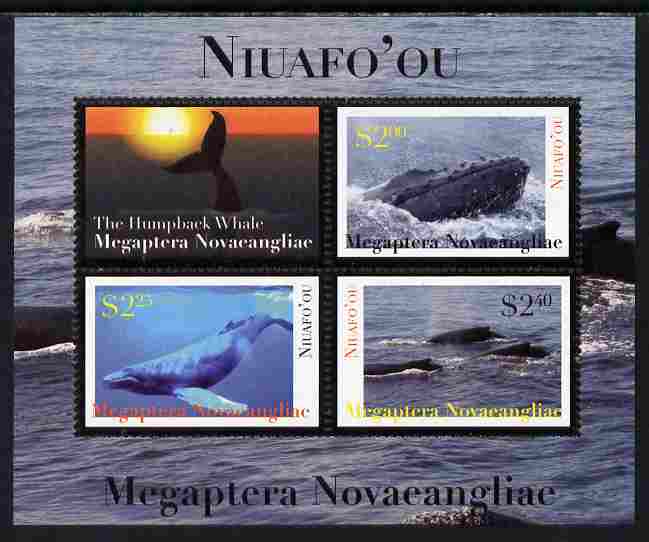 Tonga - Niuafo'ou 2011 Whales #2 perf sheetlet containing 3 values plus label unmounted mint , stamps on whales, stamps on marine life