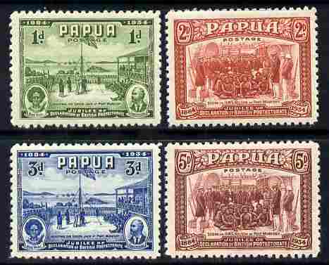 Papua 1934 50th Anniversary of Declaration set of 4 mounted mint SG 146-49, stamps on flags, stamps on ships