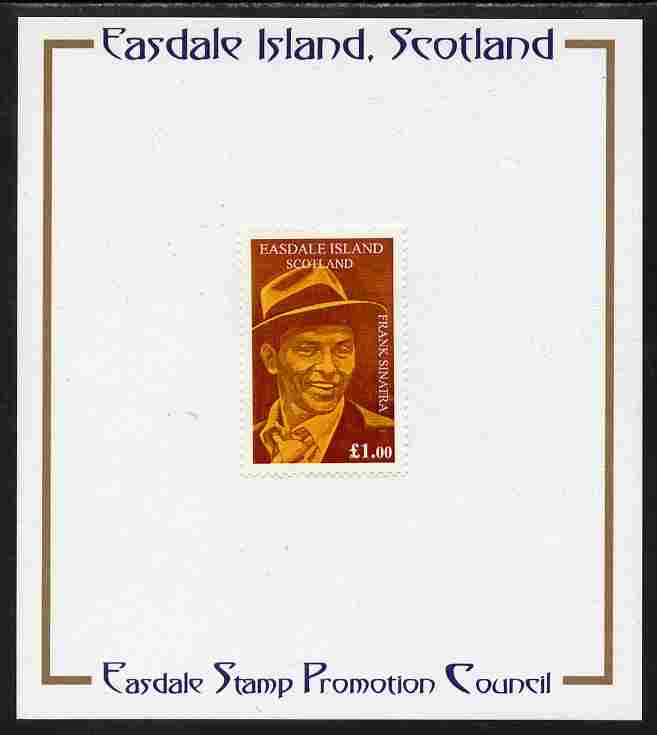 Easdale 1998 Frank Sinatra \A31 value (brown background) mounted on Publicity proof card issued by the Easdale Stamp Promotion Council , stamps on personalities, stamps on music, stamps on pops
