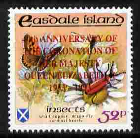 Easdale 1993 40th Anniversary of Coronation overprinted in red on Flora & Fauna perf 52p (Butterfly & Insects) unmounted mint, stamps on royalty, stamps on coronation, stamps on insects, stamps on butterflies, stamps on dragonflies
