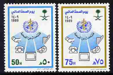 Saudi Arabia 1989 World Health Day set of 2 unmounted mint SG 1578-79, stamps on medical, stamps on  who , stamps on 