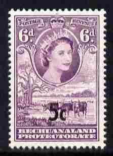 Bechuanaland 1961 Decimal Surcharge 5c on 6d type II (BaoBab Tree & Cattle) unmounted mint SG 162a, stamps on trees, stamps on cattle, stamps on bovine
