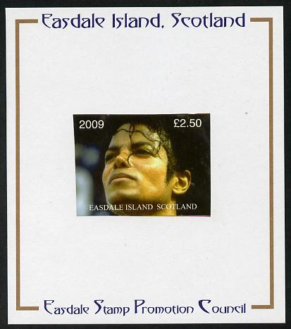 Easdale 2009 Michael Jackson imperf \A32.50 mounted on Publicity proof card issued by the Easdale Stamp Promotion Council , stamps on personalities, stamps on jackson, stamps on music, stamps on rock, stamps on pops