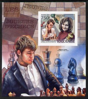 Togo 2012 Chess Players - Kateryna Lahno & Magnus Carlsen imperf m/sheet unmounted mint. Note this item is privately produced and is offered purely on its thematic appeal , stamps on personalities, stamps on chess, stamps on 
