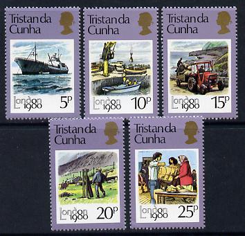 Tristan da Cunha 1980 London 1980 Stamp Exhibition set of 5 unmounted mint, SG 277-81, stamps on ships, stamps on postal, stamps on stamp exhibitions