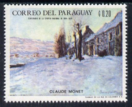 Paraguay 1968 Winter Olympics - Impressionist Paintings - Claude Monet 20c unmounted mint, Mi 1816, stamps on arts, stamps on monet, stamps on olympics