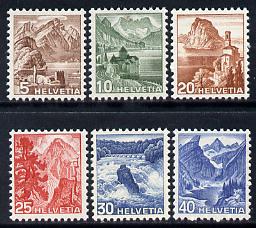 Switzerland 1948 Landscapes New Colours set of 6 unmounted mint SG 489-94, stamps on tourism, stamps on mountains, stamps on castles, stamps on waterfalls, stamps on lakes