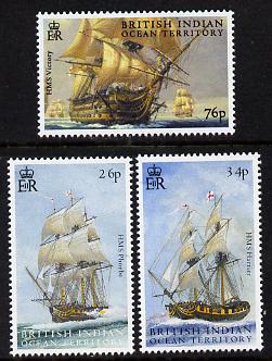 British Indian Ocean Territory 2005 Bicentenary of Battle of Trafalgar perf set of 3 unmounted mint SG 344-46, stamps on ships, stamps on battles, stamps on nelson, stamps on victory