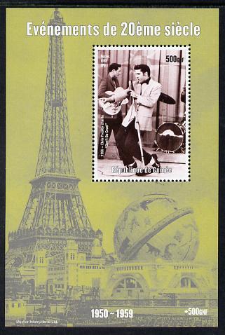 Guinea - Conakry 1998 Events of the 20th Century 1950-1959 Elvis Presley sings 'Don't be Cruel' perf souvenir sheet unmounted mint. Note this item is privately produced and is offered purely on its thematic appeal, stamps on millennium, stamps on eiffel tower, stamps on personalities, stamps on elvis, stamps on music, stamps on films, stamps on cinema, stamps on movies, stamps on pops, stamps on rock