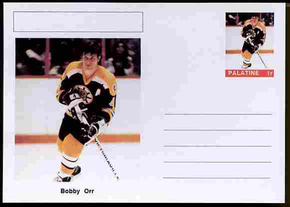 Palatine (Fantasy) Personalities - Bobby Orr (ice hockey) postal stationery card unused and fine, stamps on personalities, stamps on sport, stamps on ice hockey, stamps on 