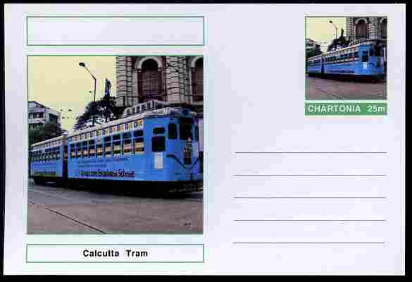 Chartonia (Fantasy) Buses & Trams - Calcutta Tram postal stationery card unused and fine, stamps on transport, stamps on trams, stamps on 