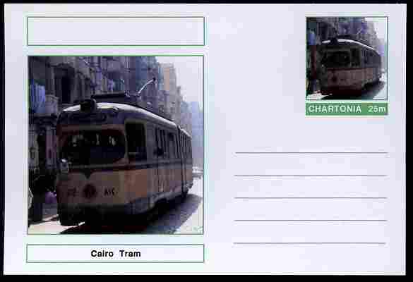 Chartonia (Fantasy) Buses & Trams - Cairo Tram postal stationery card unused and fine, stamps on transport, stamps on trams, stamps on 