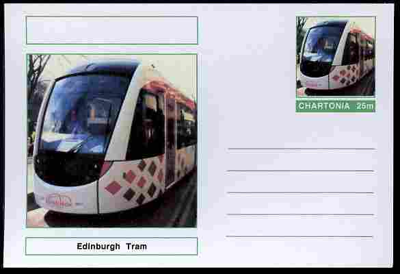 Chartonia (Fantasy) Buses & Trams - Edinburgh Tram postal stationery card unused and fine, stamps on transport, stamps on trams, stamps on scots, stamps on scotland