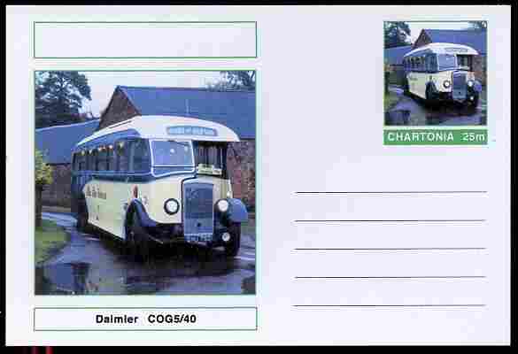 Chartonia (Fantasy) Buses & Trams - Daimler COG5/40 postal stationery card unused and fine, stamps on transport, stamps on buses