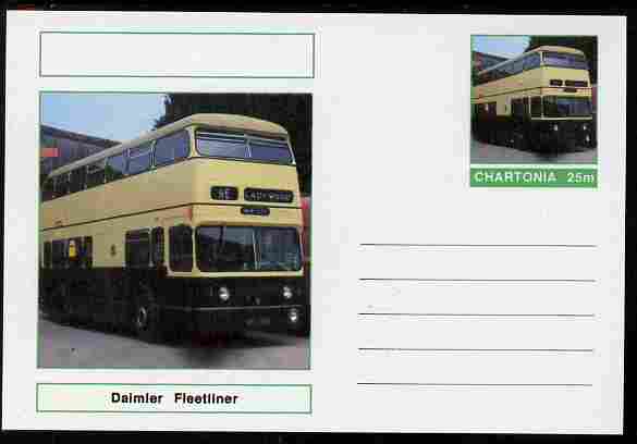 Chartonia (Fantasy) Buses & Trams - Daimler Fleetliner Bus postal stationery card unused and fine, stamps on transport, stamps on buses