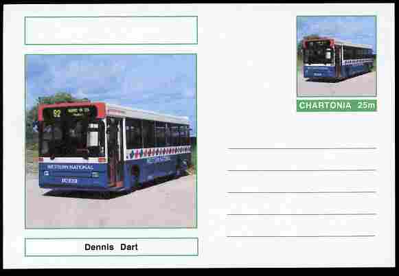 Chartonia (Fantasy) Buses & Trams - Dennis Dart Bus postal stationery card unused and fine, stamps on transport, stamps on buses