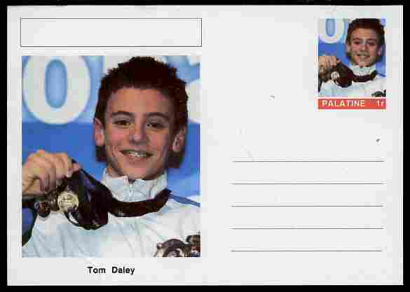 Palatine (Fantasy) Personalities - Tom Daley (diving) postal stationery card unused and fine, stamps on personalities, stamps on sport, stamps on diving